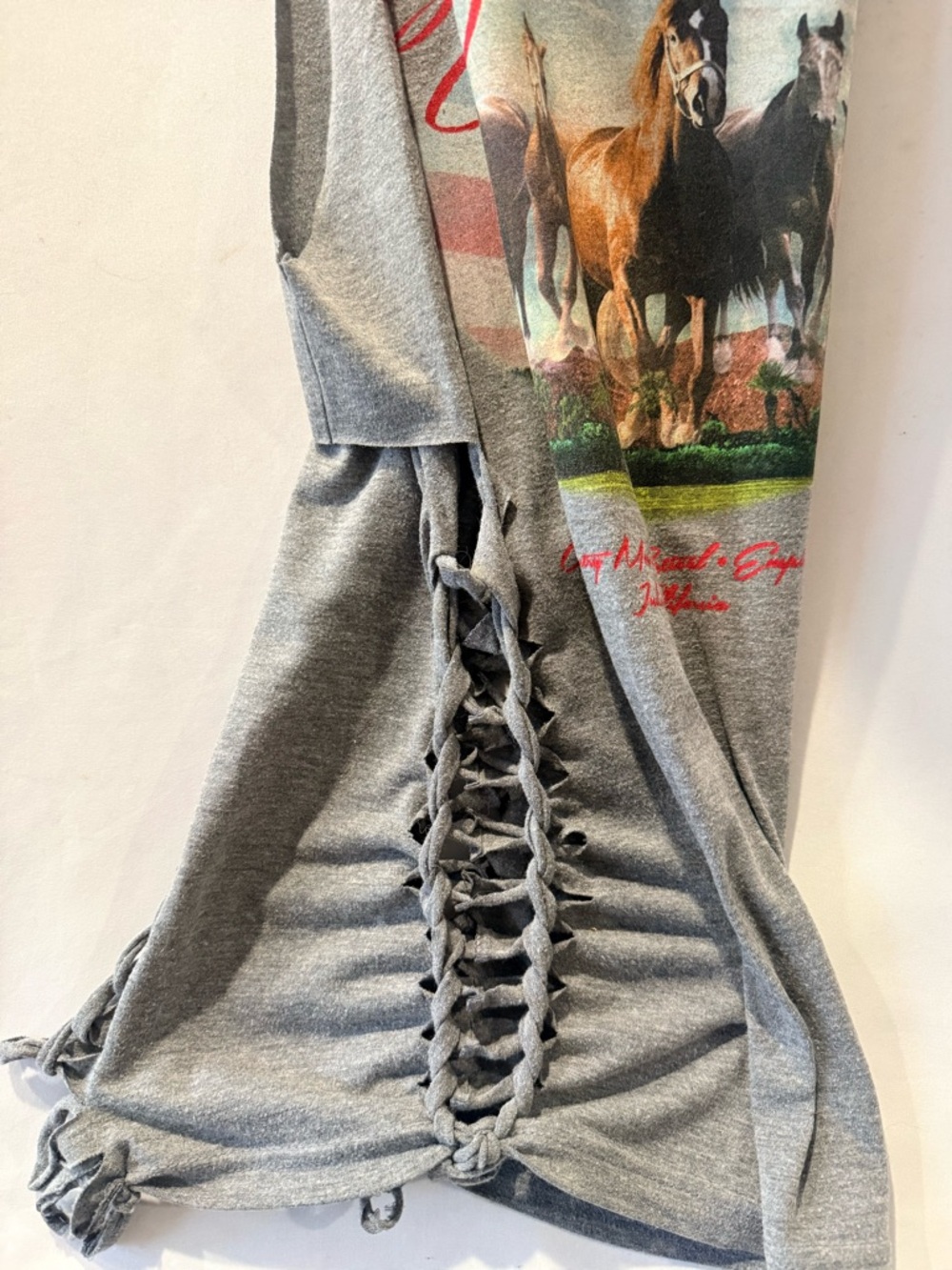 Grey 'Stagecoach' Cutup Sexy Soft Tee w/ Running Horses and peekaboo slits - Picture 3 of 6